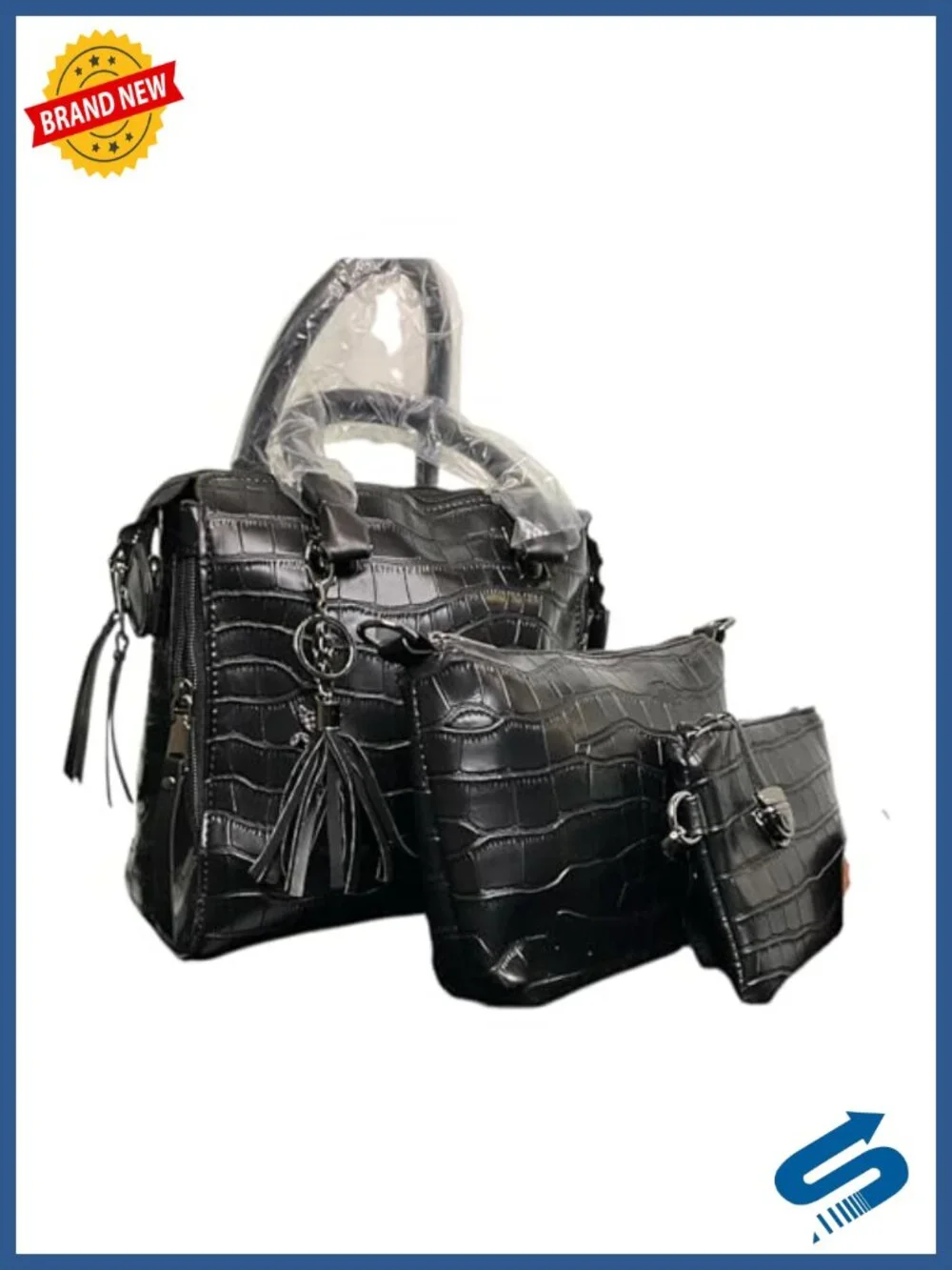 4-Piece Women's Handbag Set Crocodile Embossed Vegan Leather Tote Shoulder